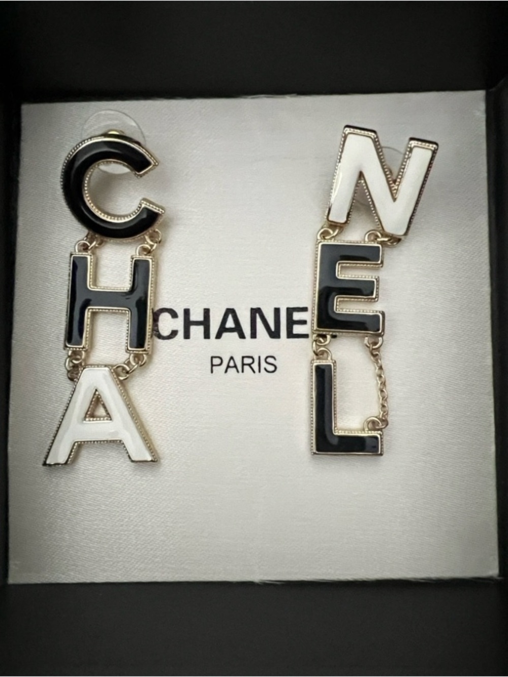 NEW! Black & White Enamel Letter Drop Earrings